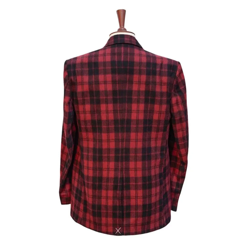 Mens Lambswool Sport Coat 44R Red Black Tartan Plaid Blazer 2 Button Classic